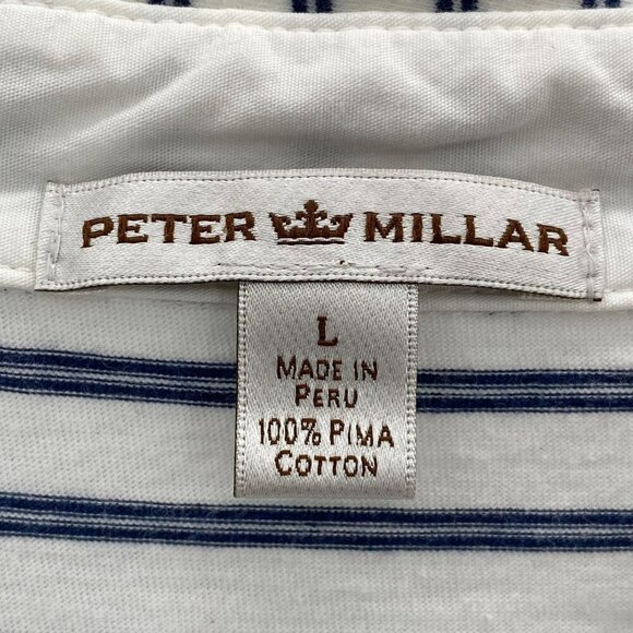 Peter Millar White/Navy Stripe Polo Men's Size L - Picture 4 of 5